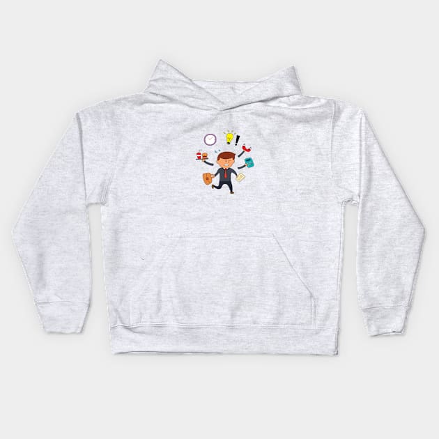 kids drawing of Business man multitasking Kids Hoodie by wordspotrayal